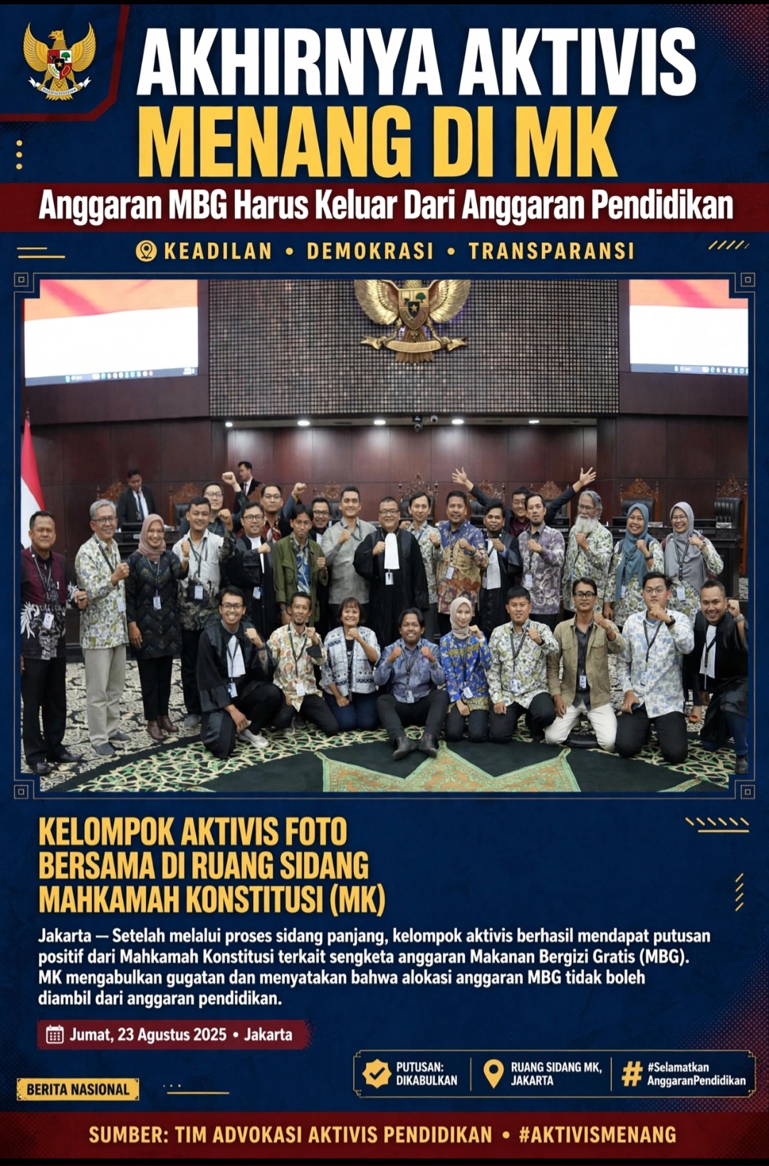 Akhirnya Aktivis Menang di MK, Anggaran MBG Harus Keluar Dari Anggaran Pendidikan