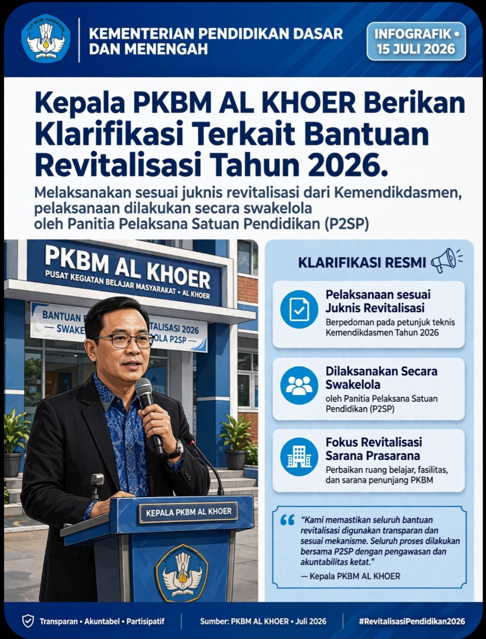 Kepala PKBM AL KHOER Berikan Klarifikasi Terkait Bantuan Revitalisasi